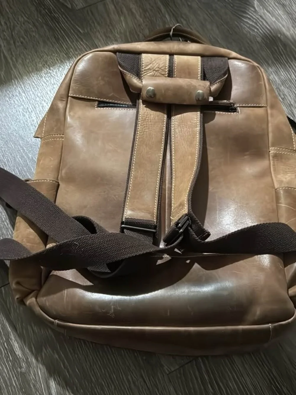 Leather Tan Multi-Pocket Backpack